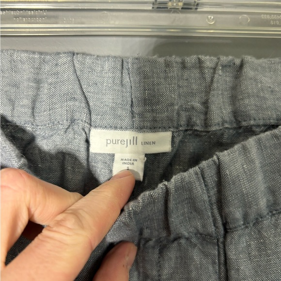 PURE JILL Linen Blue Coastal Grandma Pull-on Roll Tab Pants Size Small - Picture 3 of 5
